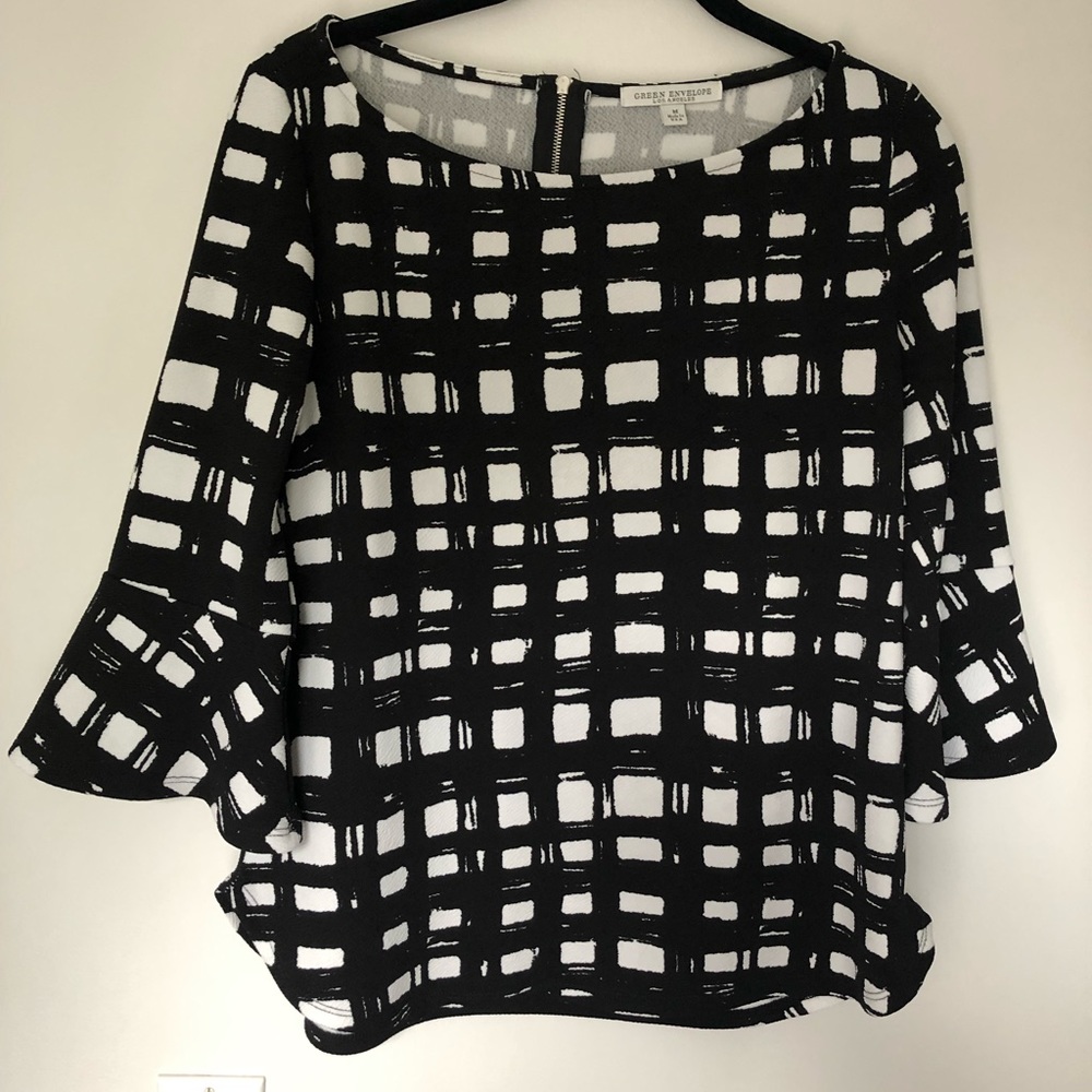 Black & White Long Sleeve Print Pattern Blouse